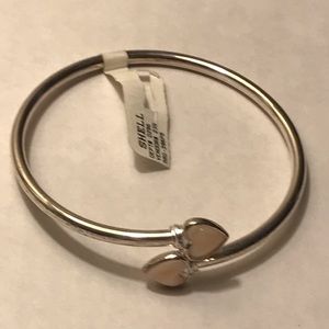 925 Sterling Silver Double Heart Bangle Bracelet